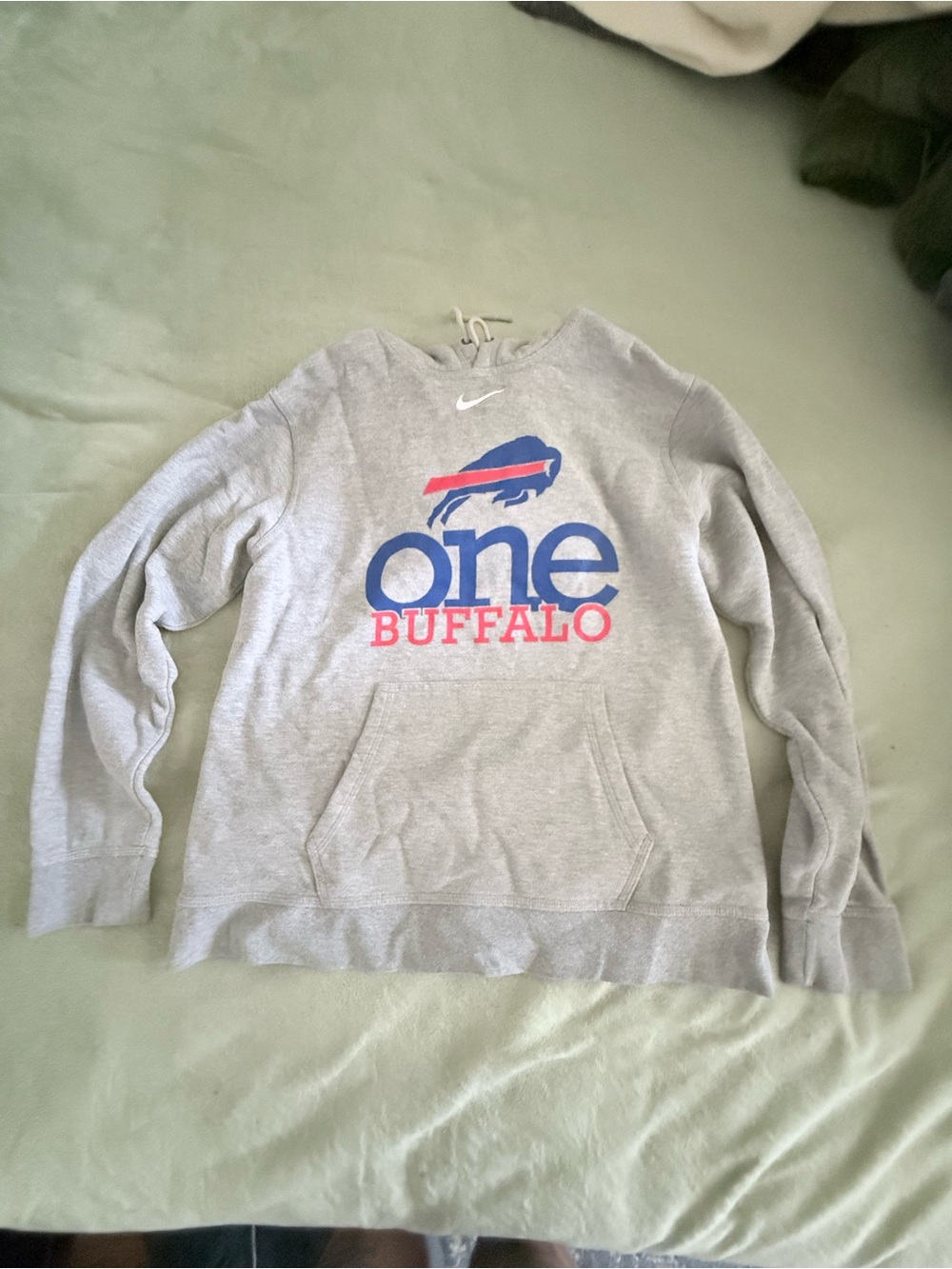 Nike Gray 'One Buffalo' Graphic Crewneck Sweatshirt in Blue & Red Accents